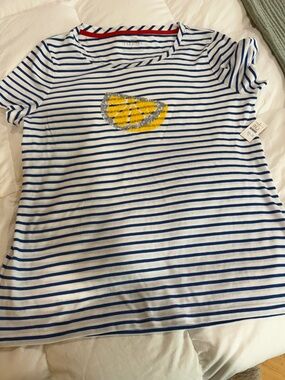 Talbots Blue & White Striped Tee with Yellow Sequin Lemon